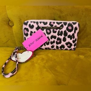 Betsey Johnson Animal Print Wallet, Pink, Black